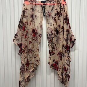 Steve Madden Red and Pink Floral Scarf Wrap Shawl Coverup
